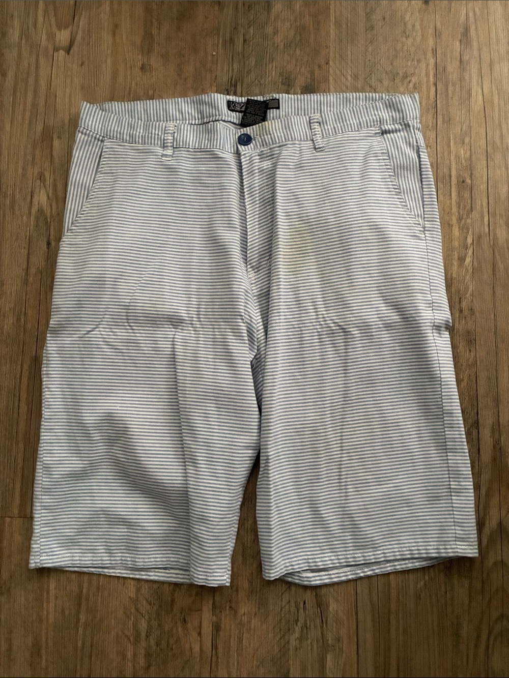 Men's Blue and White Striped Flat Front Shorts